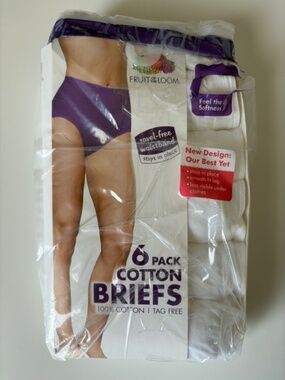 Fruit of the Loom Womens Cotton Briefs 6 Pack White Size 7 L Open Pack New